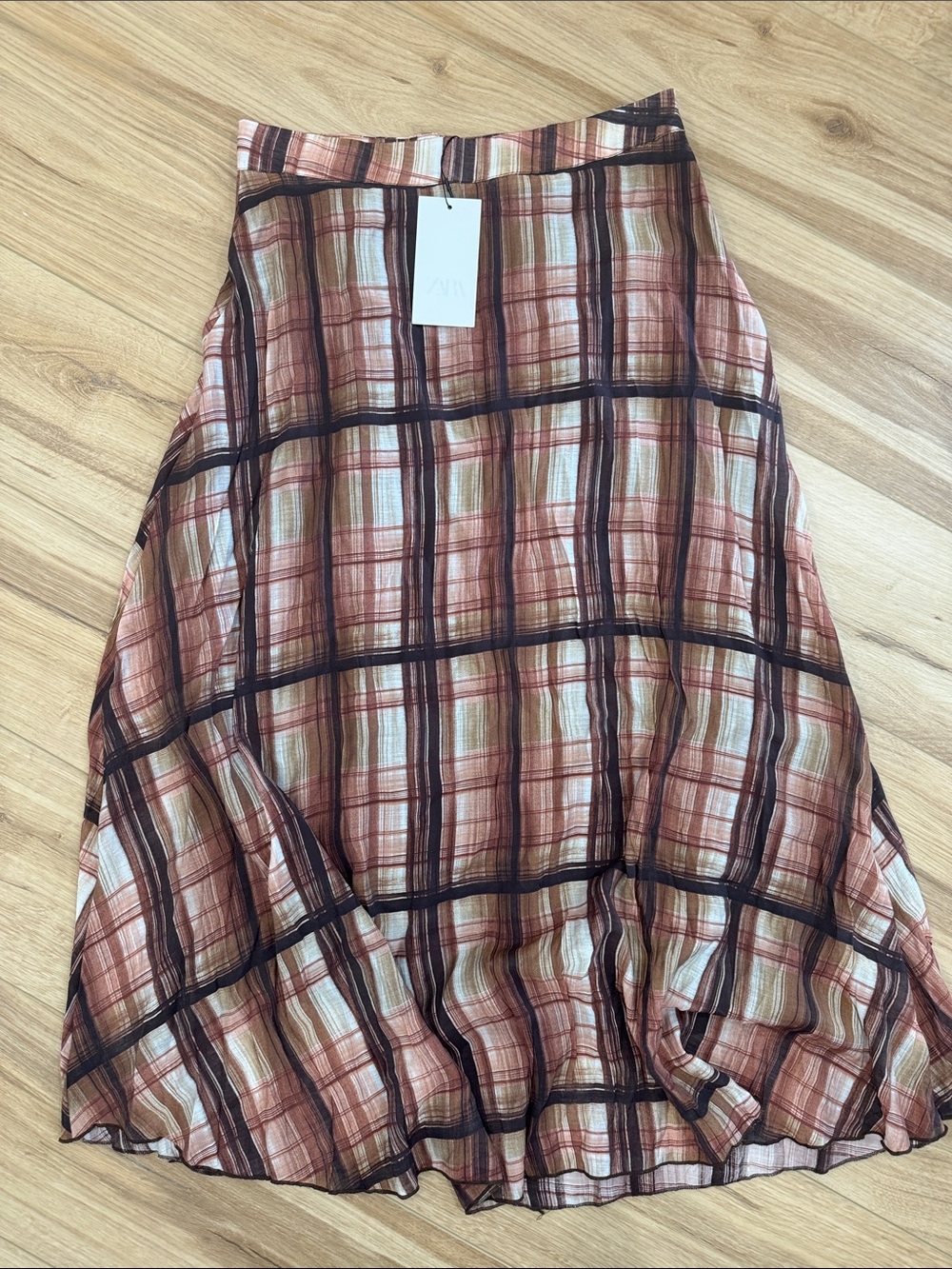 NWT Zara Lightweight Plaid A-Line Skirt
